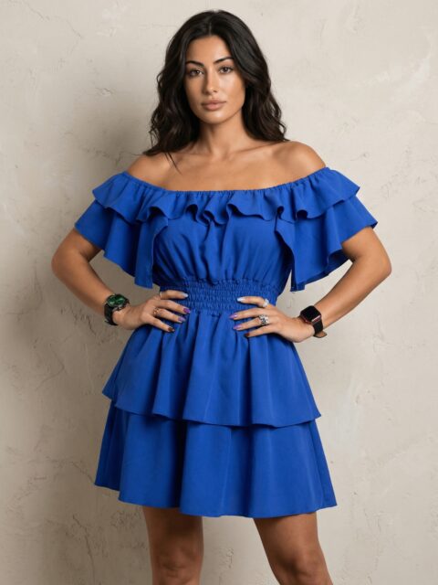 Tugevast materjalist volangidega kleit Lily – tumesinine