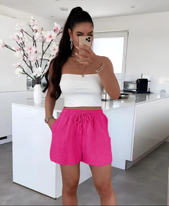 Roosad musliinist lühikesed püksid