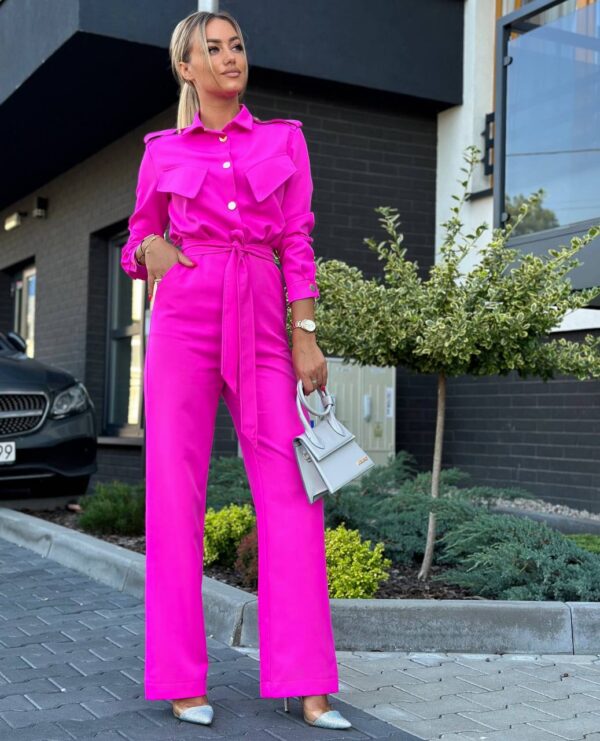 Fuksia pikkade varrukatega jumpsuit