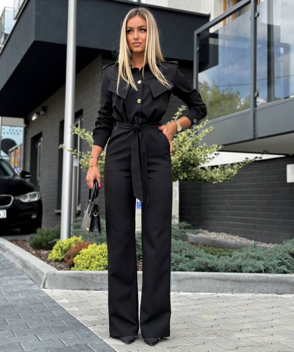 Must pikkade varrukatega jumpsuit