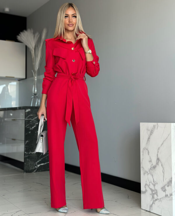 Punane pikkade varrukatega jumpsuit