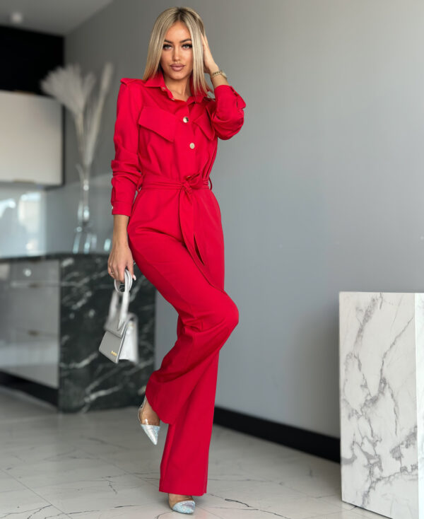 Punane pikkade varrukatega jumpsuit