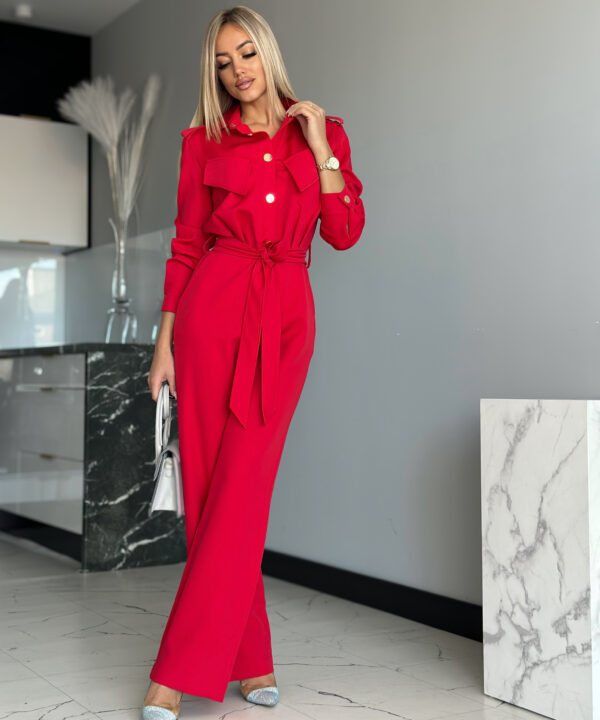Punane pikkade varrukatega jumpsuit