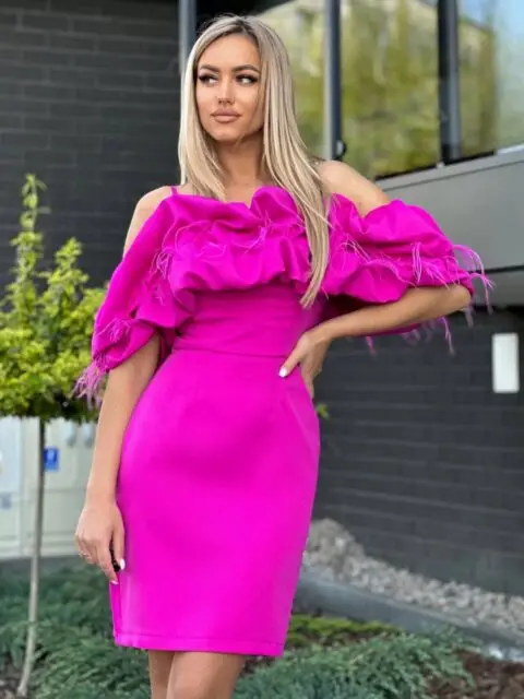 Tumeroosa lühike pidulik kleit