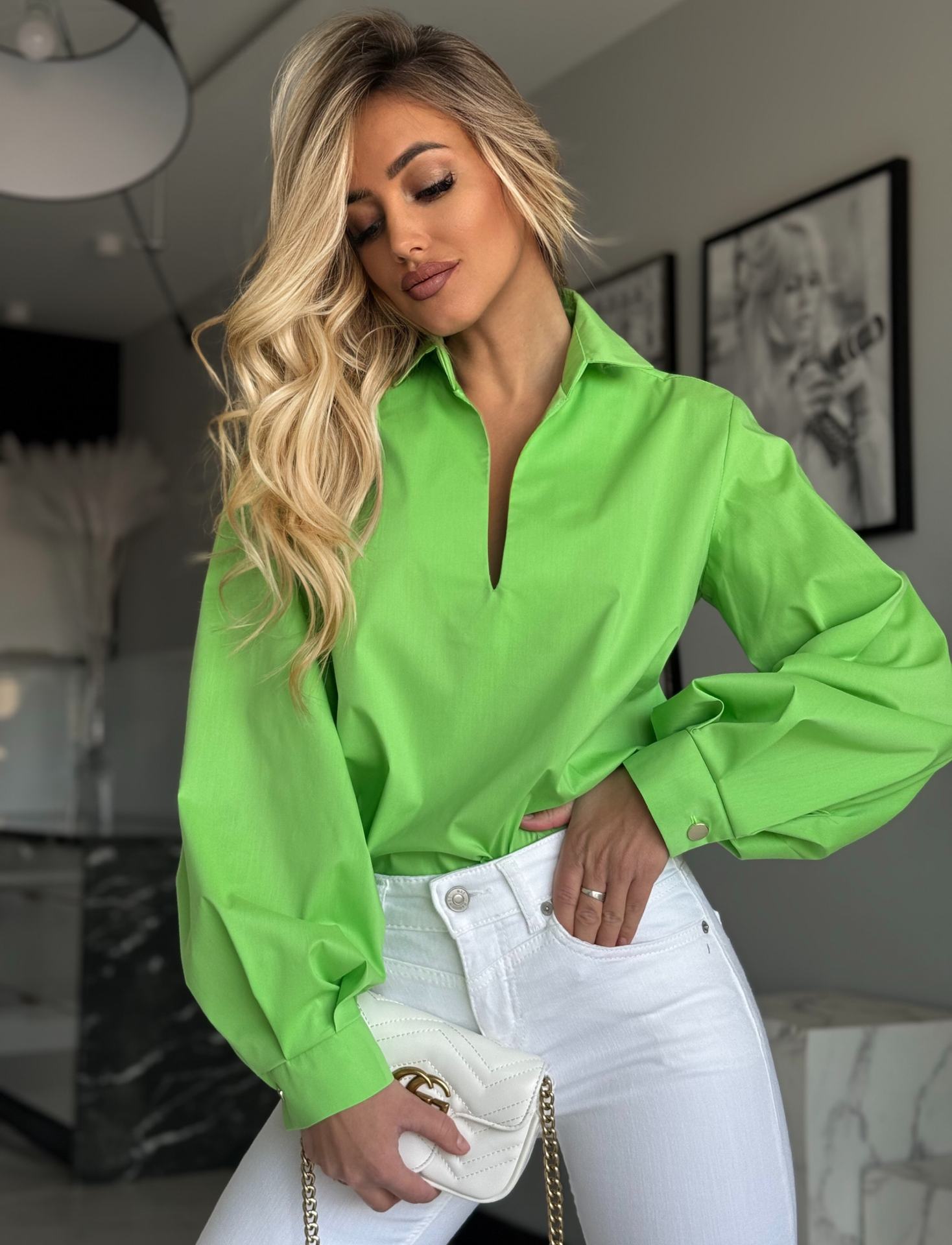 Roheline puhvis varrukatega pluus puhvis varrukatega pluus