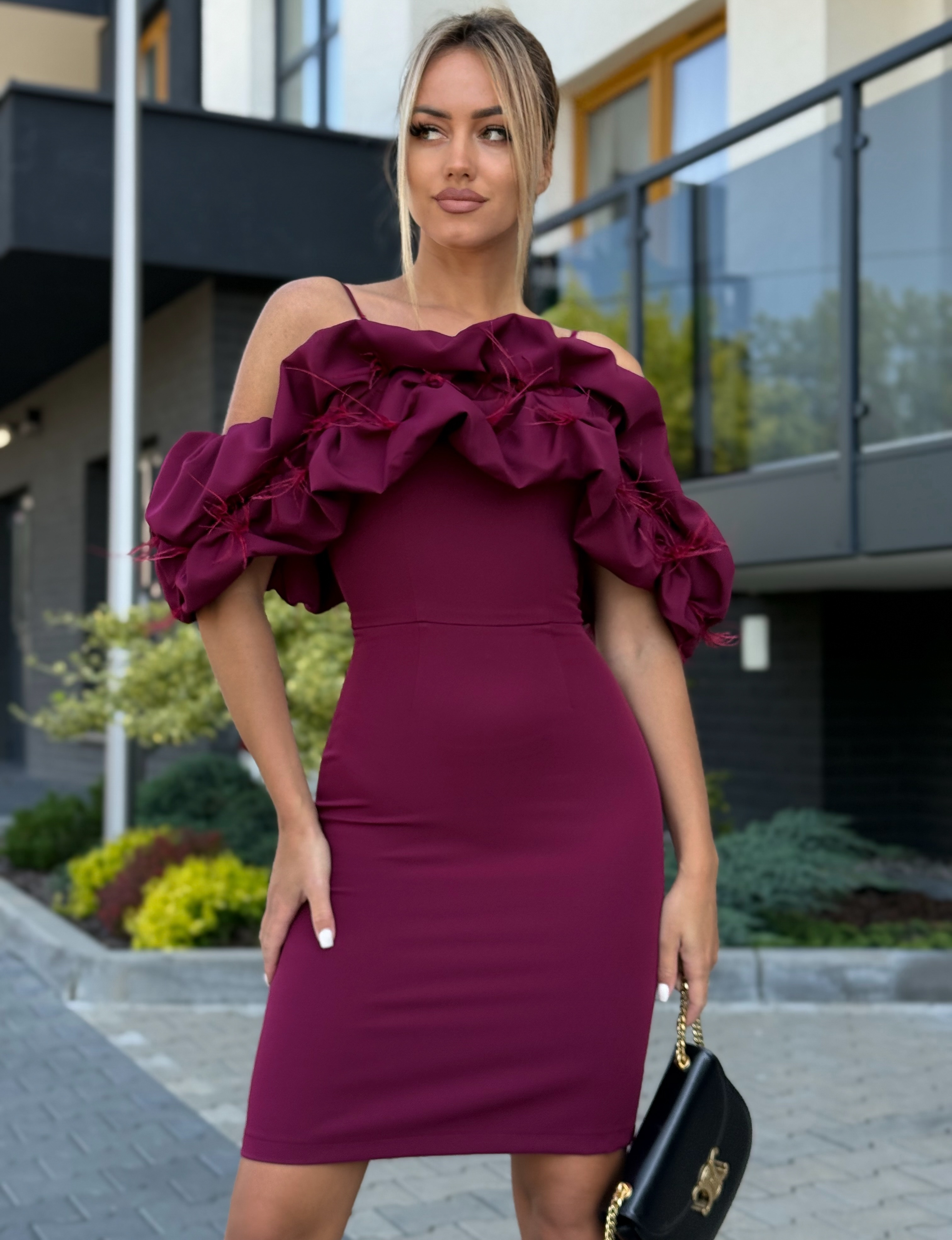 Burgundia lühike pidulik kleit