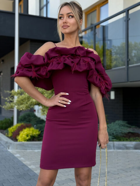 Burgundia lühike pidulik kleit offshoulder