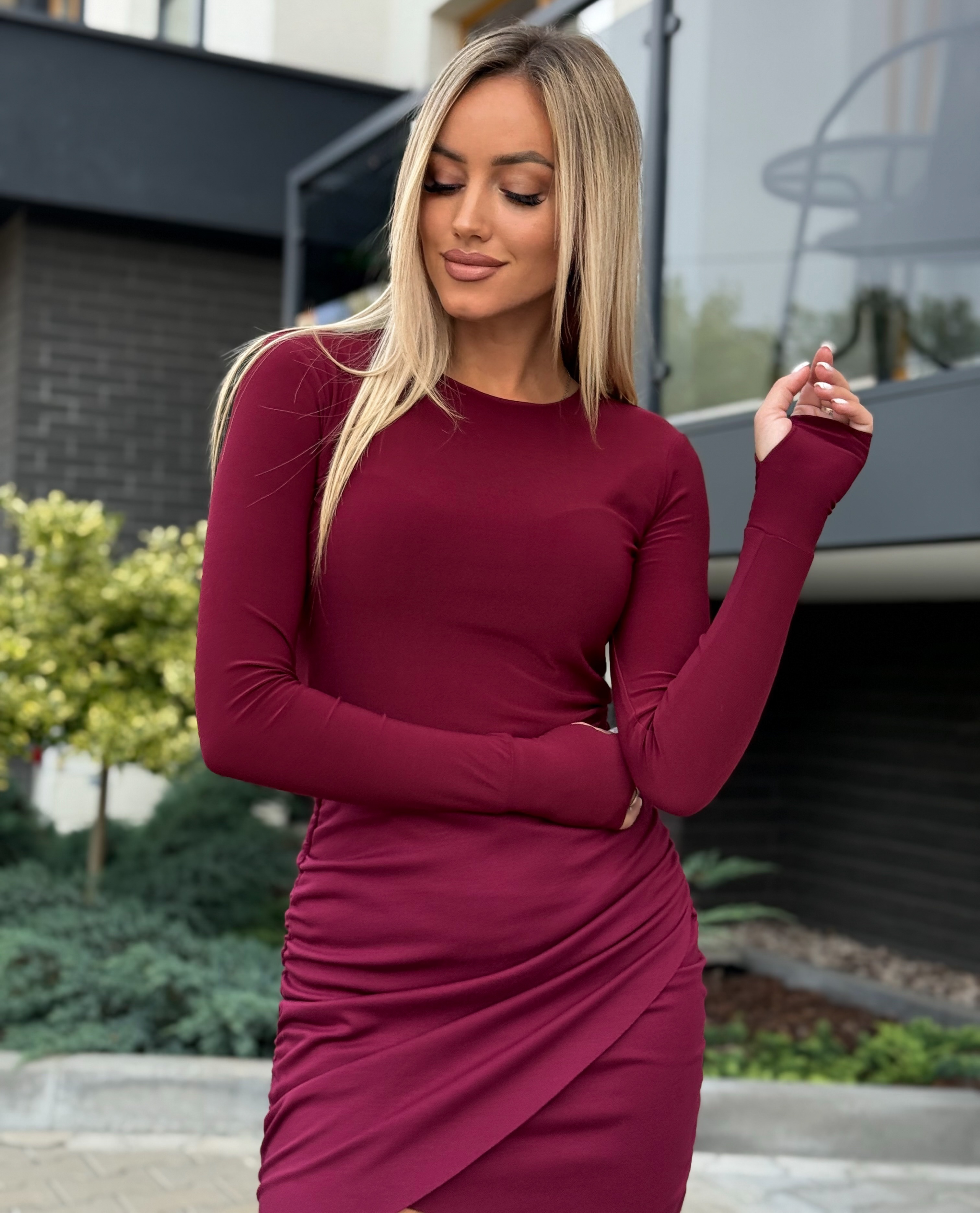 Burgundia pikkade varrukatega pluus