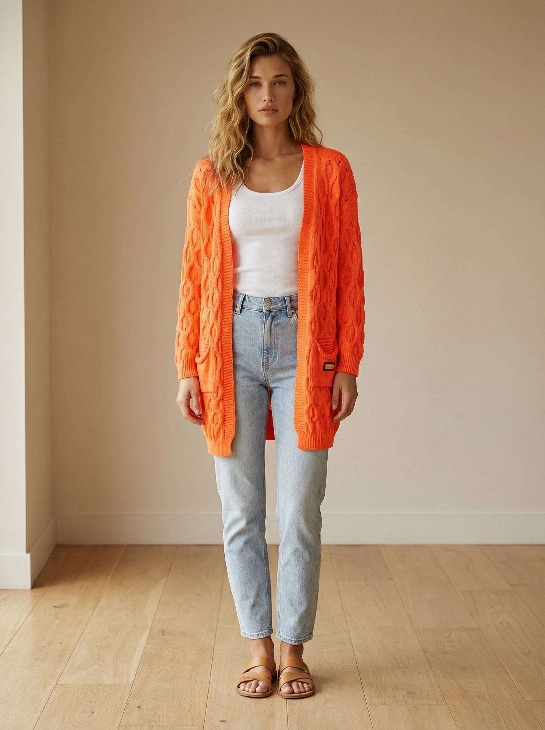 Oranž kootud kardigan