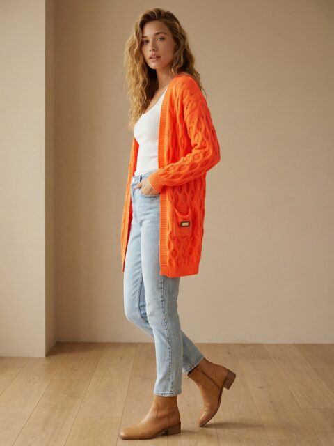 Oranž kootud kardigan