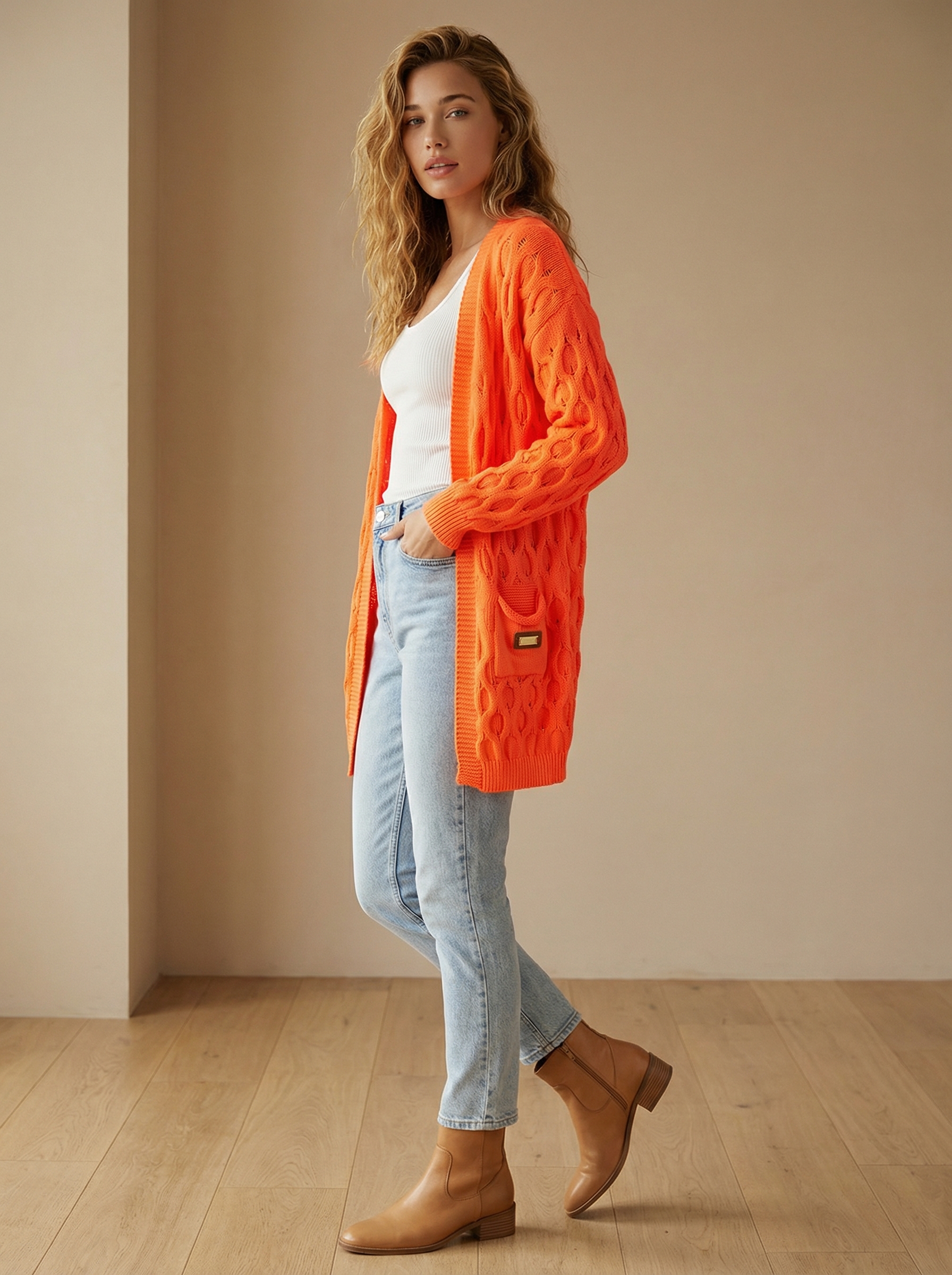 Oranž kootud kardigan