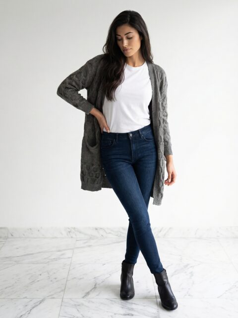 Tumehall kootud kardigan