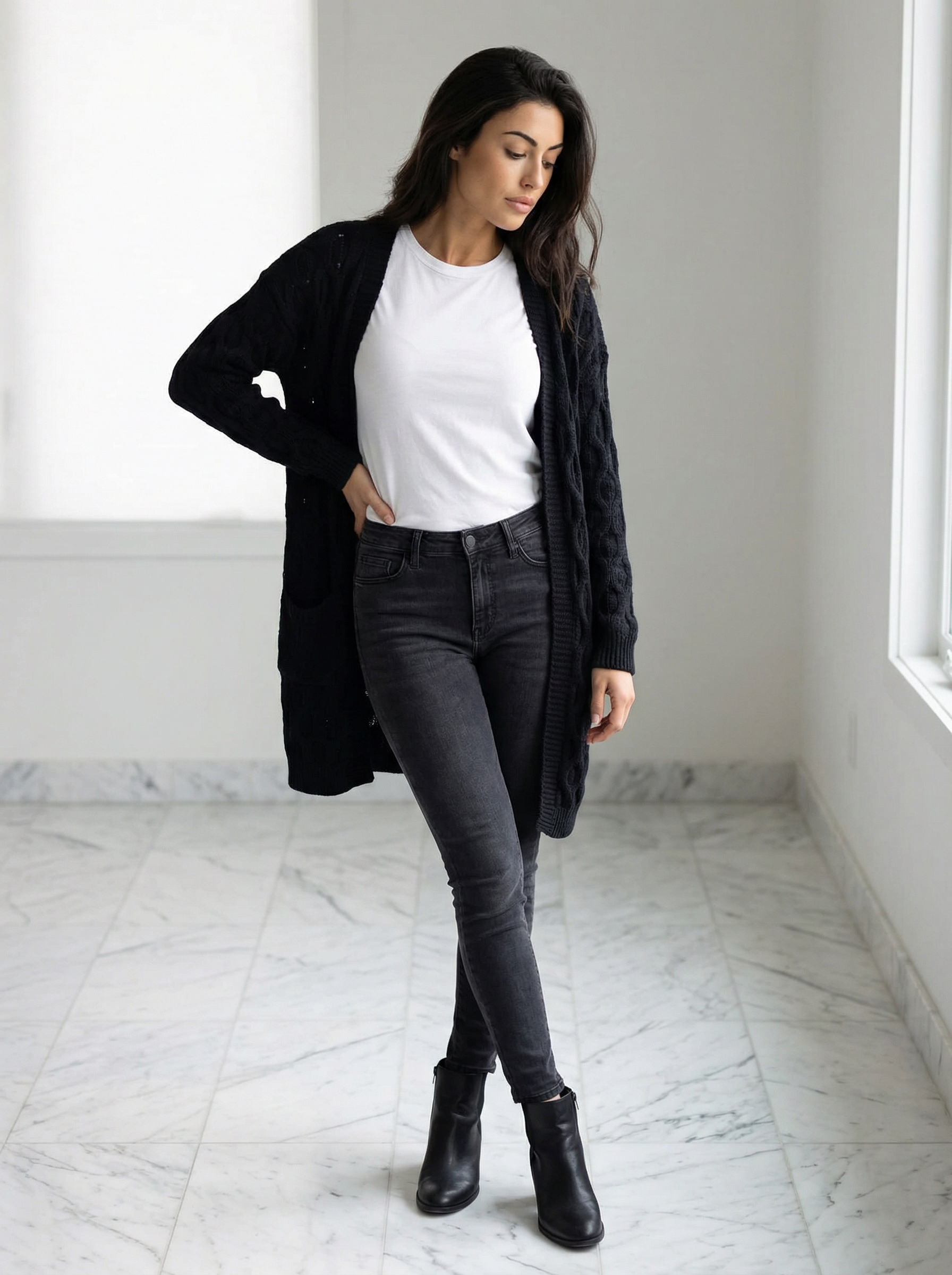 Must kootud kardigan poolpikk