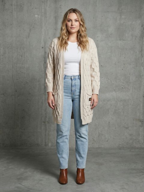 Beež kootud kardigan