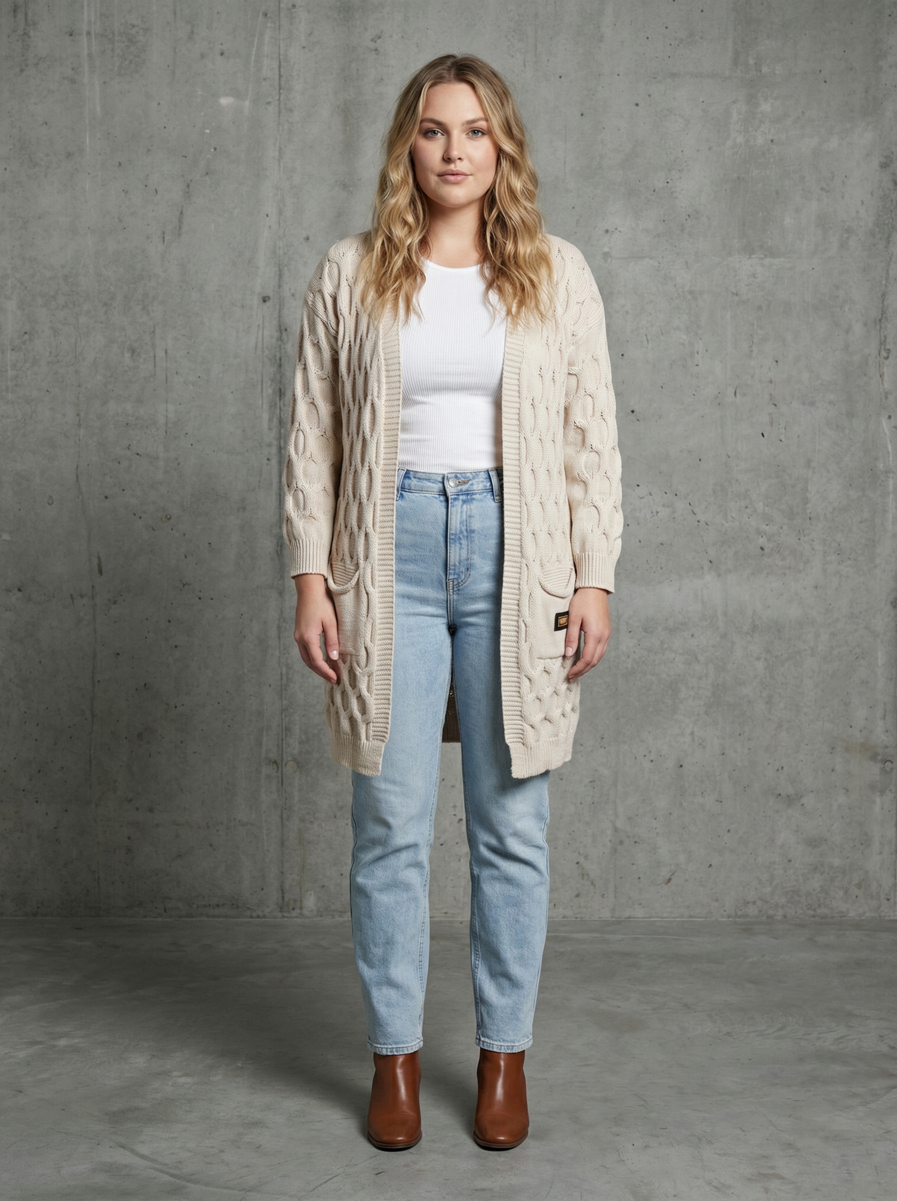 Beež kootud kardigan