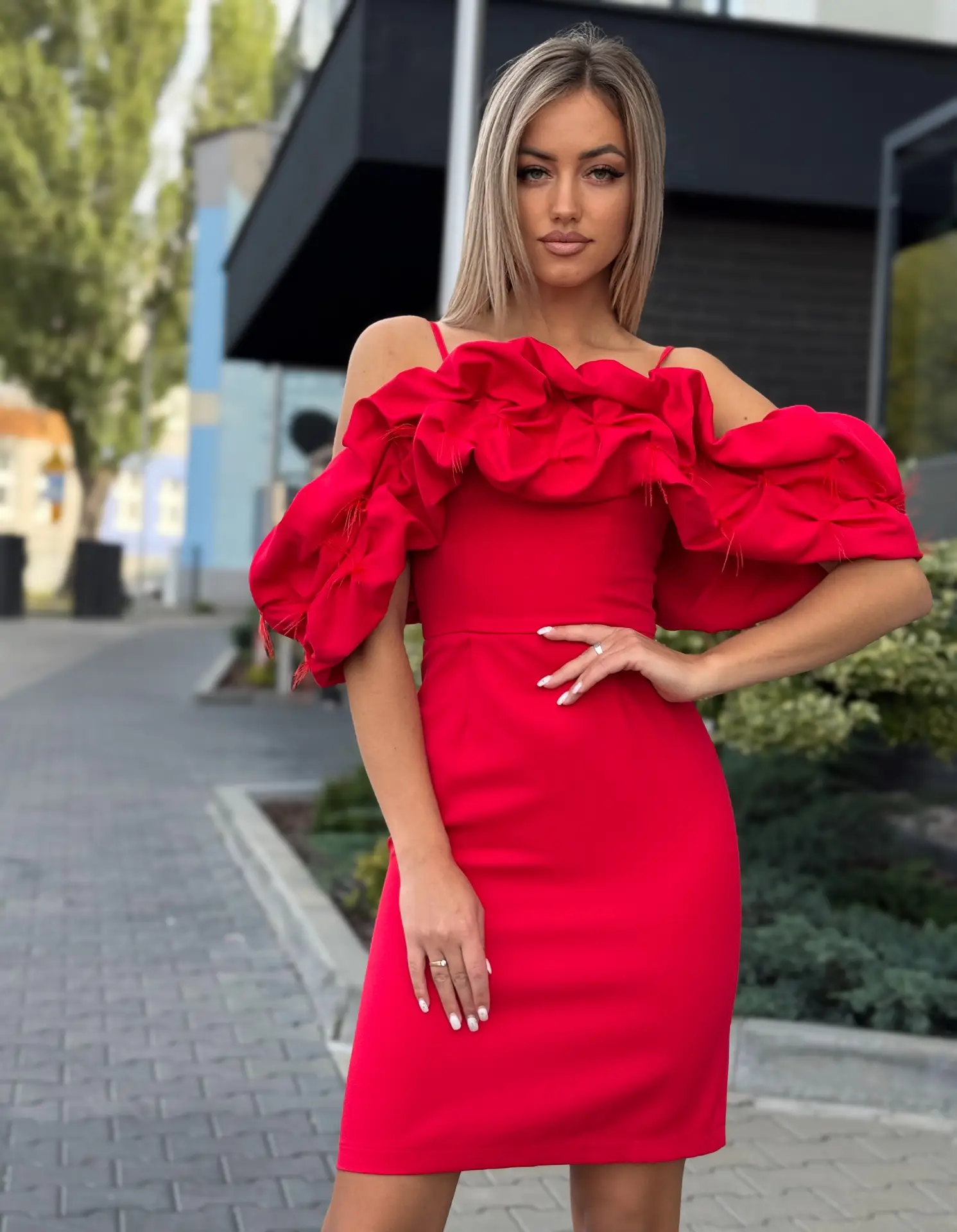 Punane lühike pidulik kleit