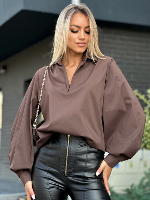 Pruun puhvis varrukatega pluus puhvis varrukatega pluus