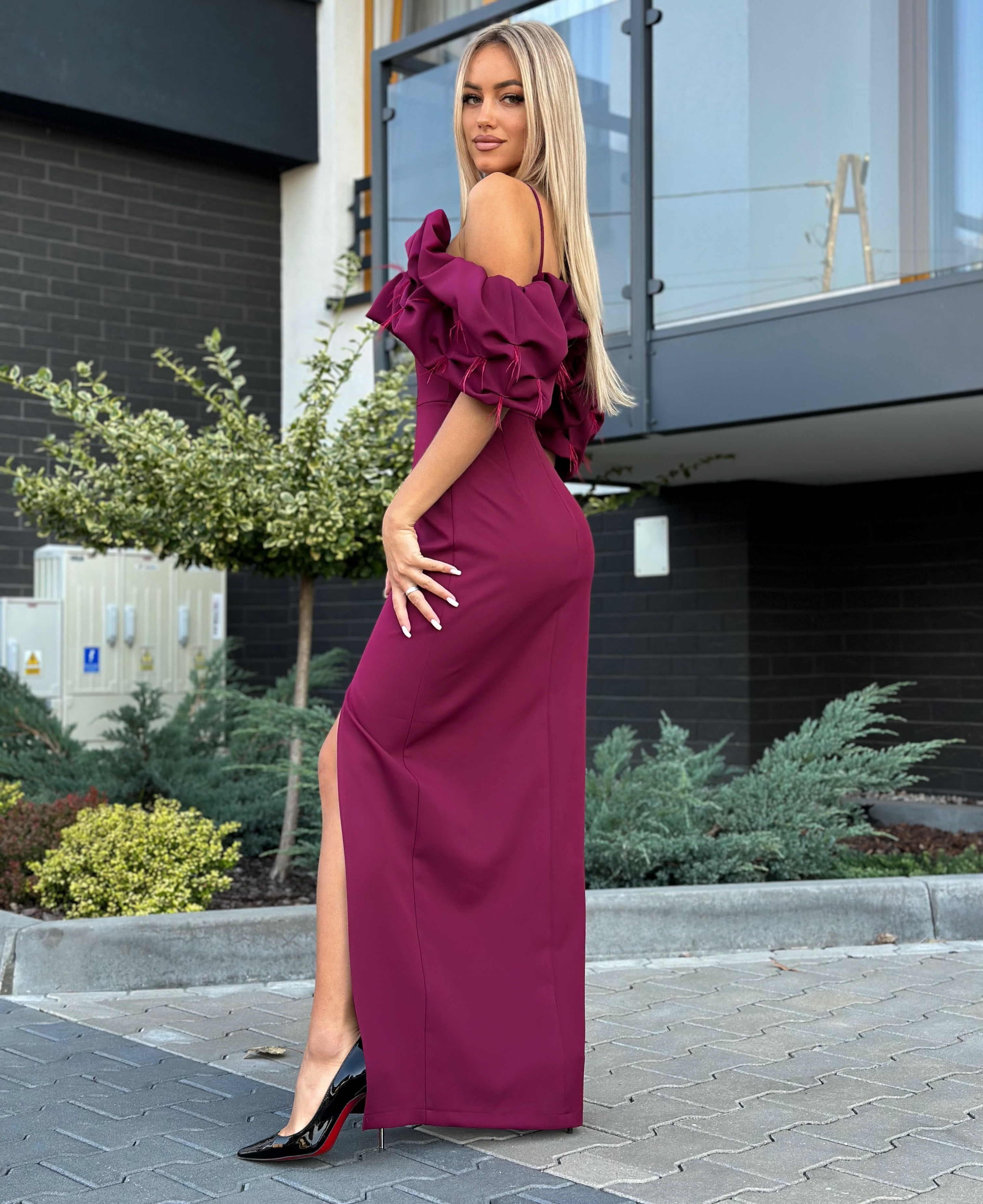 Burgundia pikk pidulik kleit