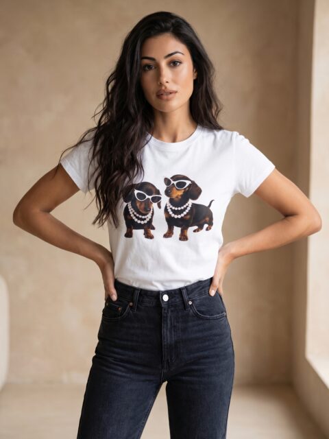 Taksikoeradega valge t-särk