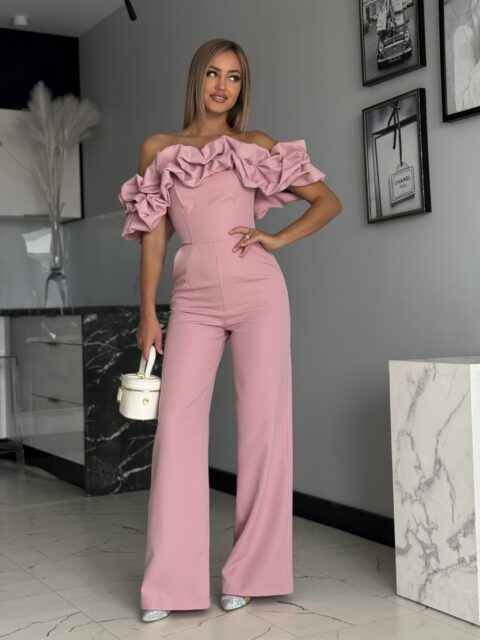 Vanaroosa pikk pidulik volangidega jumpsuit