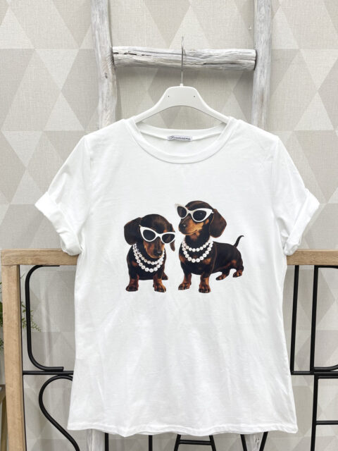 Taksikoeradega valge t-särk