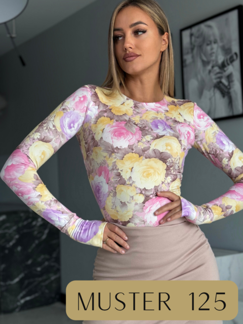 Kollase-beeži lillemustriga pluus