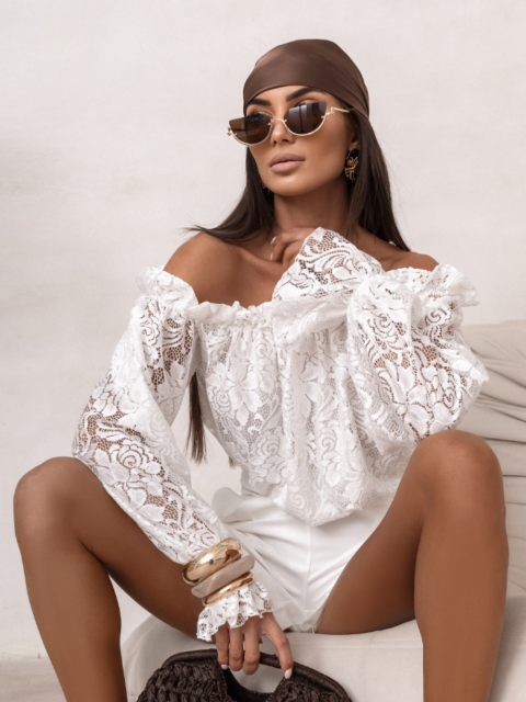 Valge pitsiline hispaania stiilis pluus