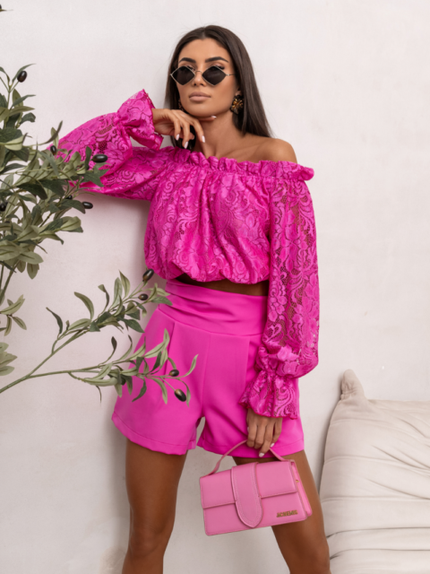 Fuksia pitsiline hispaania stiilis pluus