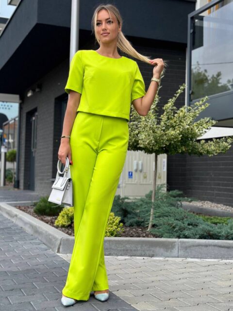 Laimiroheline viisakate pükste ja pluusiga komplekt