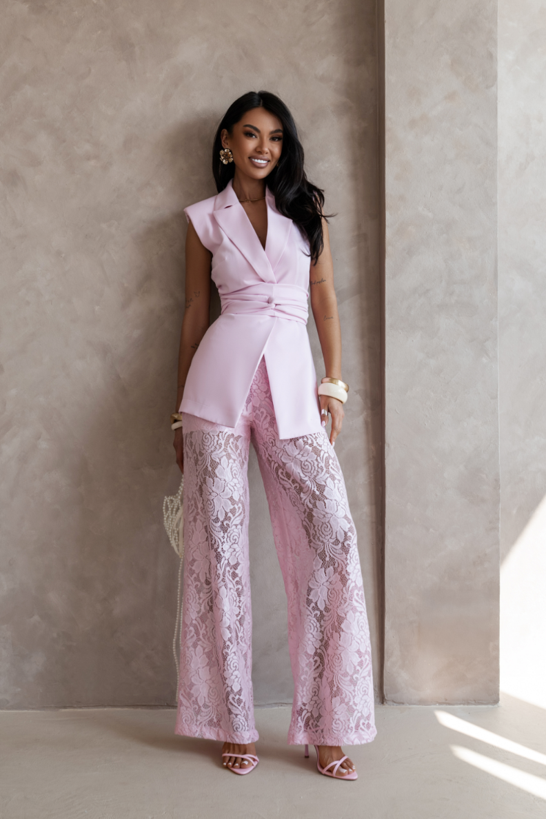 Roosa pitspükste ja vestiga komplekt